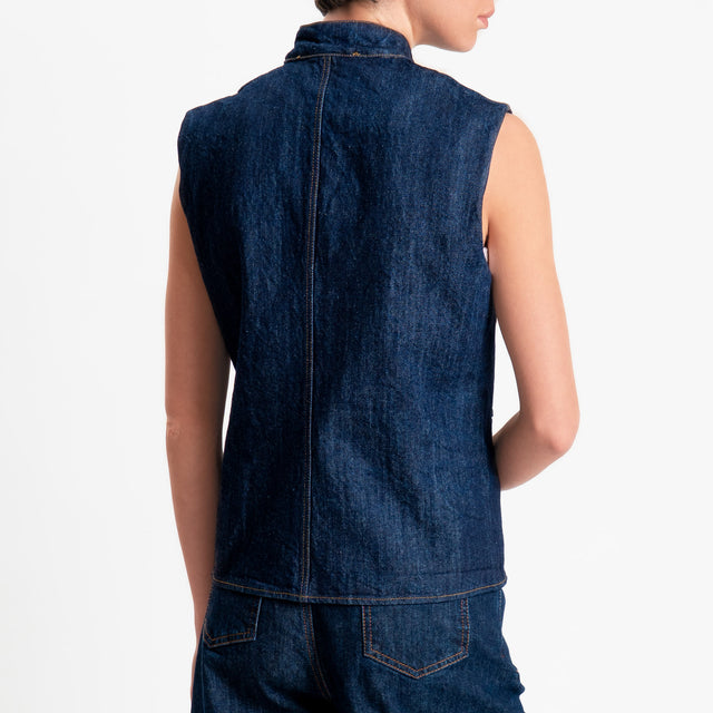 Tensione in-Gilet jeans chiusure alamari - denim scuro