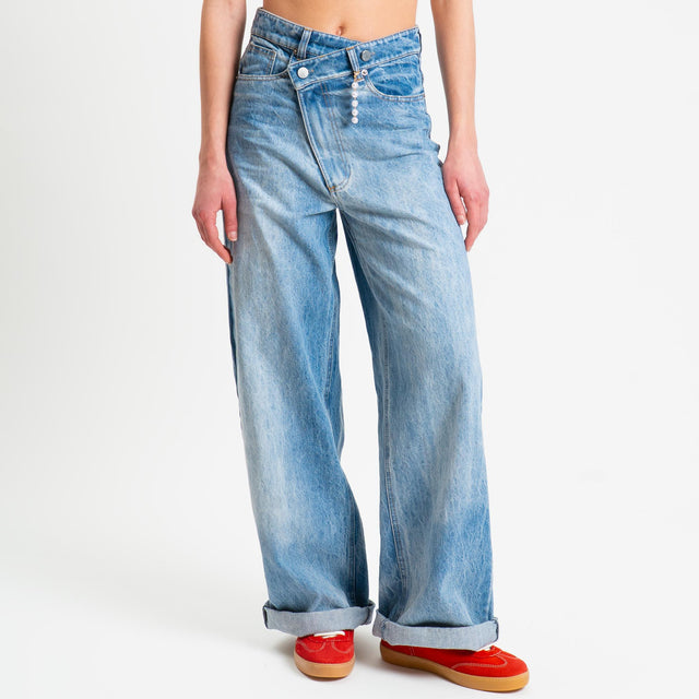Tensione in-Jeans wide leg chiusura asimmetrica - denim
