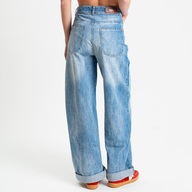 Tensione in-Jeans wide leg chiusura asimmetrica - denim