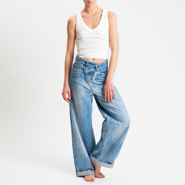 Tensione in-Jeans wide leg chiusura asimmetrica - denim