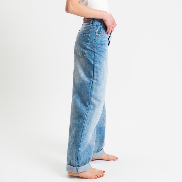 Tensione in-Jeans wide leg chiusura asimmetrica - denim