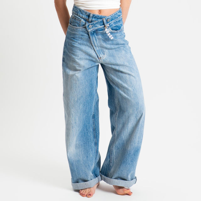 Tensione in-Jeans wide leg chiusura asimmetrica - denim