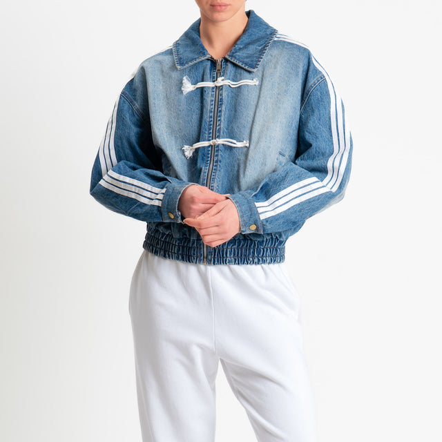 Tensione in-Bomber mandarin jeans con bande laterali - denim