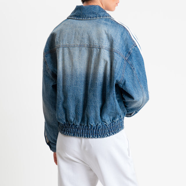 Tensione in-Bomber mandarin jeans con bande laterali - denim
