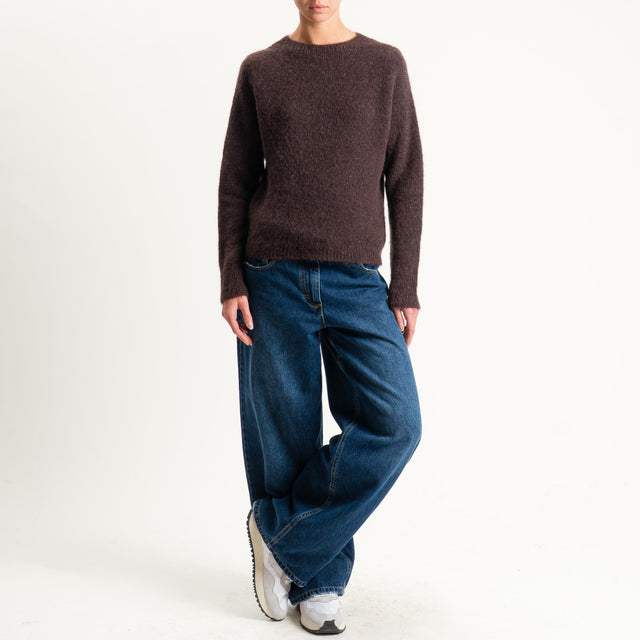 Tensione in-Maglia girocollo mohair elasticizzato - moro