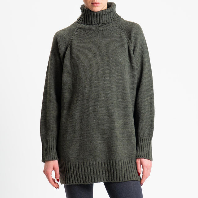 Tensione in-Maxi maglia collo alto misto lana - militare