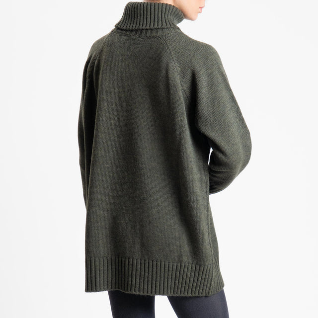 Tensione in-Maxi maglia collo alto misto lana - militare