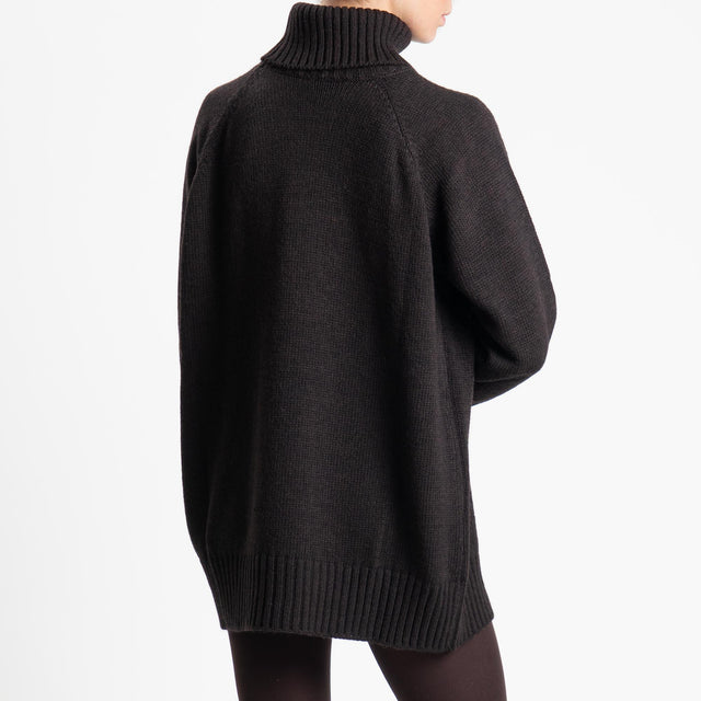 Tensione in-Maxi maglia collo alto misto lana - moro