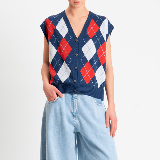 Tensione in-Gilet in maglia argyle - blu/burro/rosso