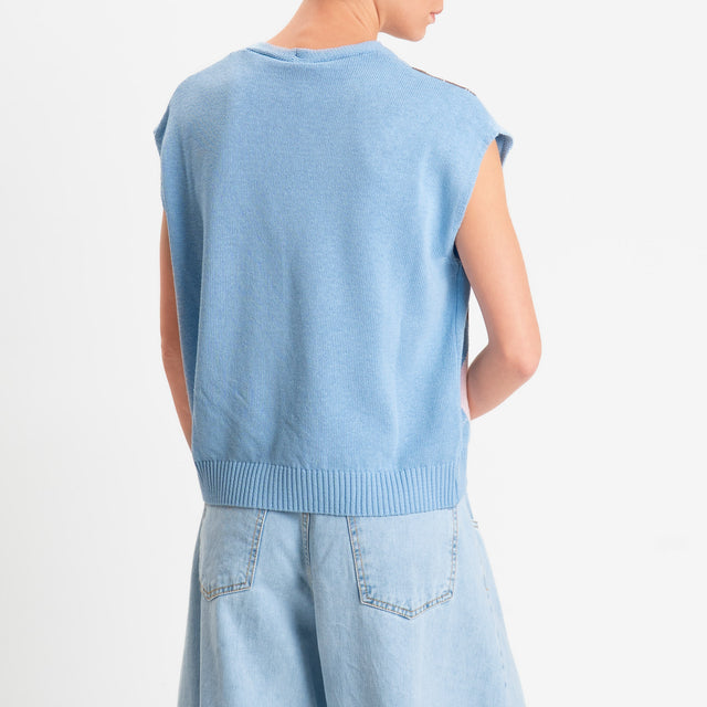 Tensione in-Gilet in maglia argyle - azzurro/tabacco/rosa