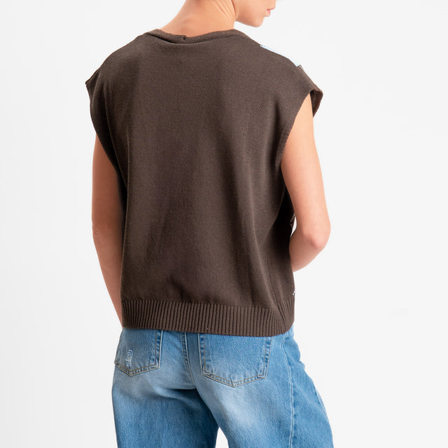 Tensione in-Gilet in maglia argyle - moro/azzurro/sabbia