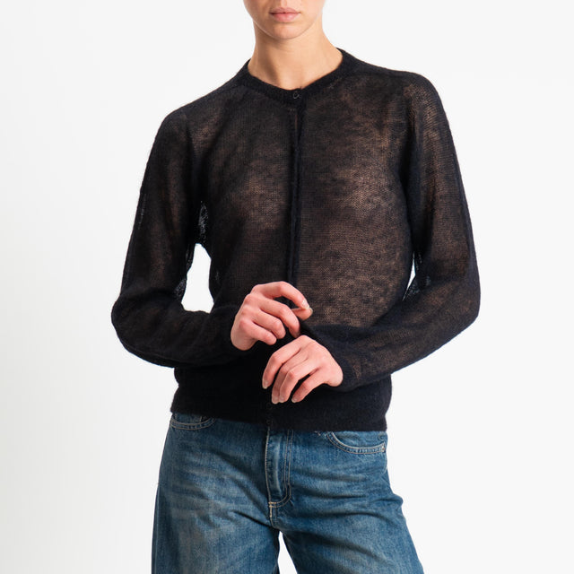 Tensione in-Cardigan rebecchina girocollo mohair garzato - nero