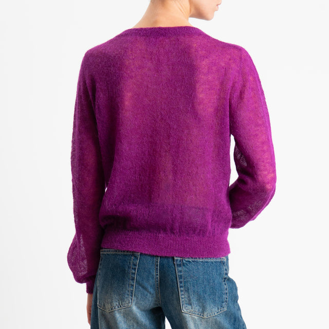 Tensione in-Cardigan rebecchina girocollo mohair garzato - orchidea