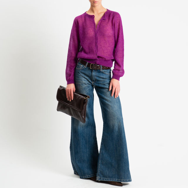 Tensione in-Cardigan rebecchina girocollo mohair garzato - orchidea