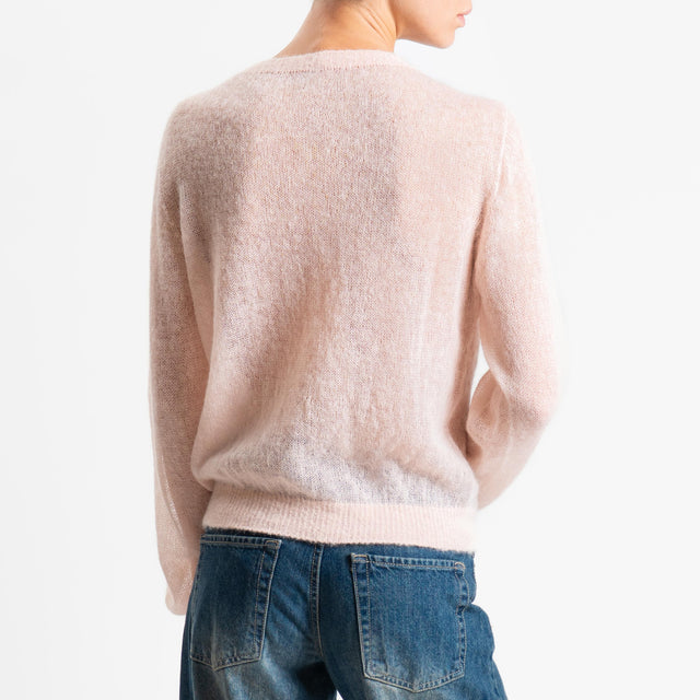 Tensione in-Cardigan rebecchina girocollo mohair garzato - rosa