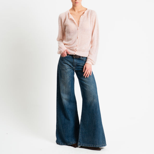 Tensione in-Cardigan rebecchina girocollo mohair garzato - rosa