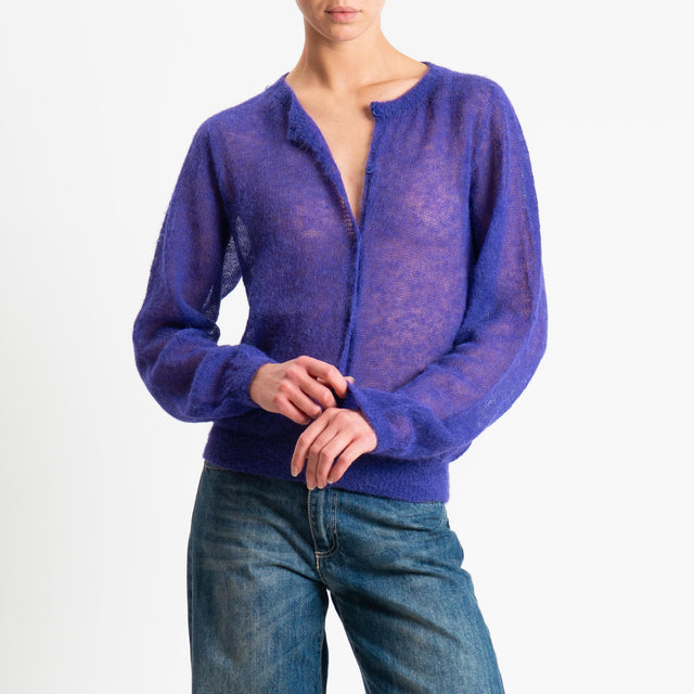 Tensione in-Cardigan rebecchina girocollo mohair garzato - viola