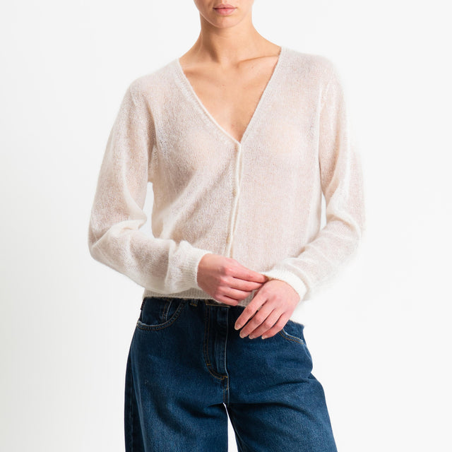 Tensione in-Cardigan scollo v mohair garzato - latte