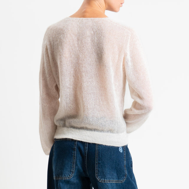 Tensione in-Cardigan scollo v mohair garzato - latte