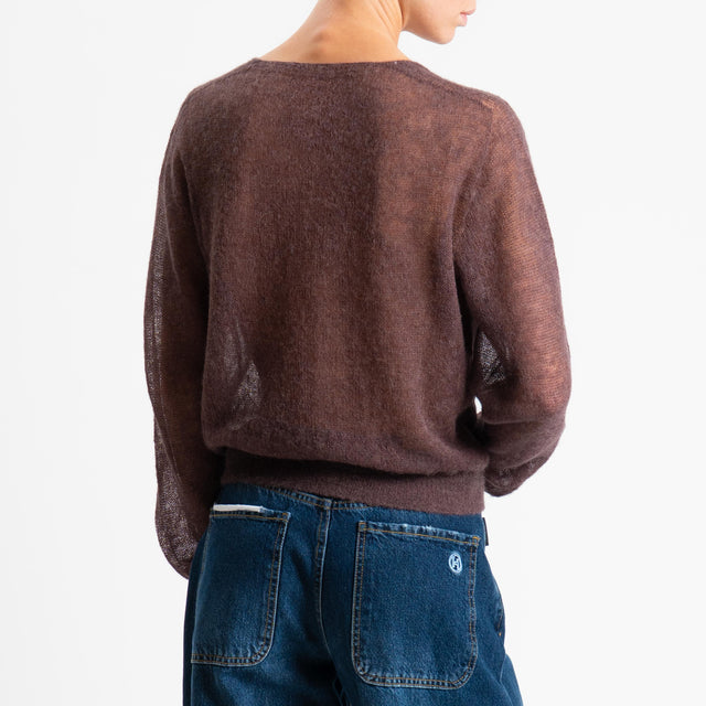 Tensione in-Cardigan scollo v mohair garzato - moro