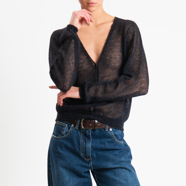 Tensione in-Cardigan scollo v mohair garzato - nero