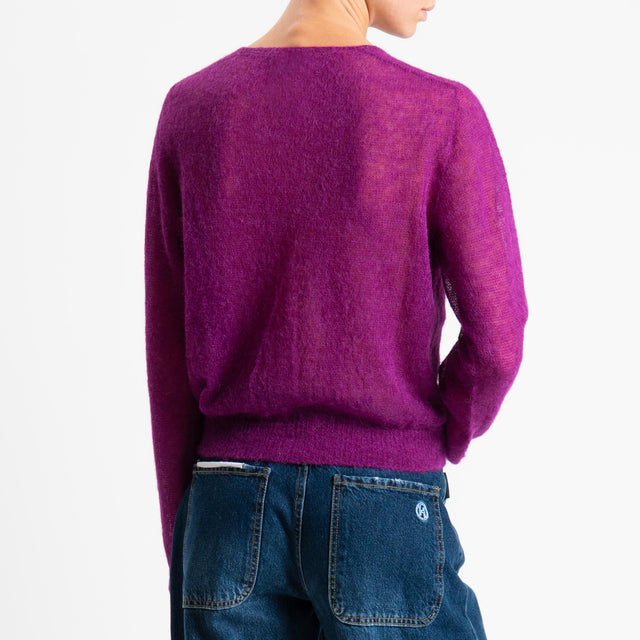 Tensione in-Cardigan scollo v mohair garzato - orchidea