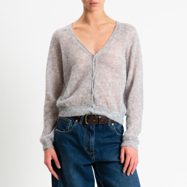 Tensione in-Cardigan scollo v mohair garzato - perla