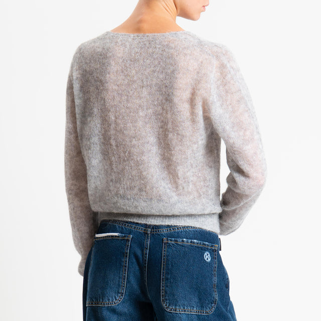 Tensione in-Cardigan scollo v mohair garzato - perla