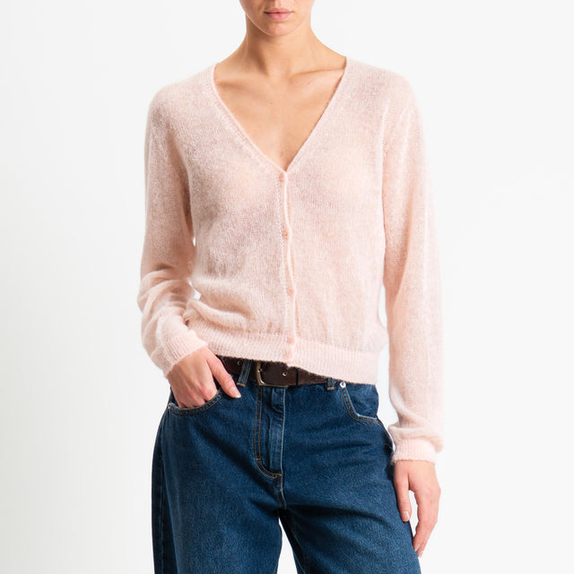 Tensione in-Cardigan scollo v mohair garzato - rosa