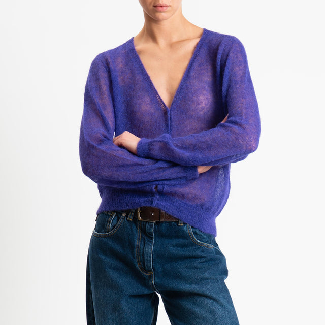 Tensione in-Cardigan scollo v mohair garzato - viola