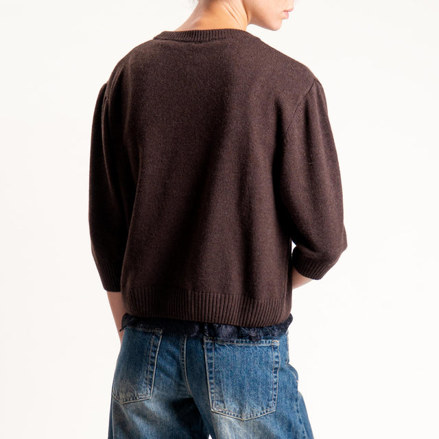 Tensione in- Maglia misto cashmere con pizzo - moro