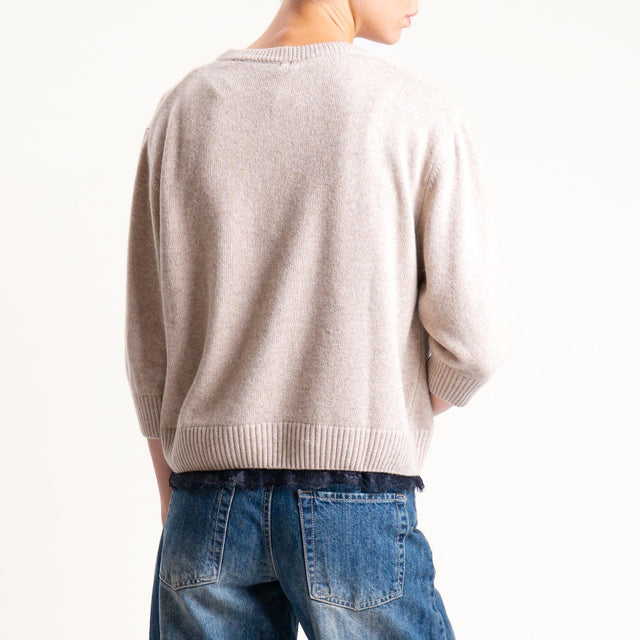 Tensione in- Maglia misto cashmere con pizzo - sabbia