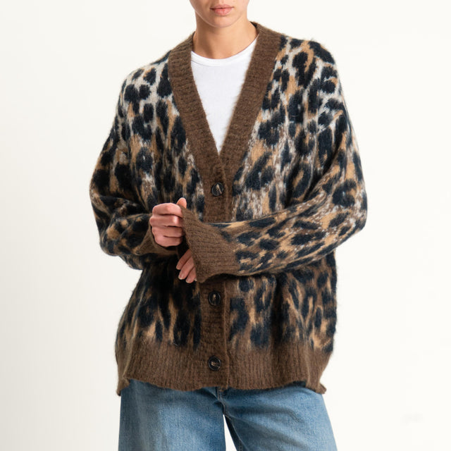 Tensione in-Cardigan mohair animalier - cioccolato/beige/nero