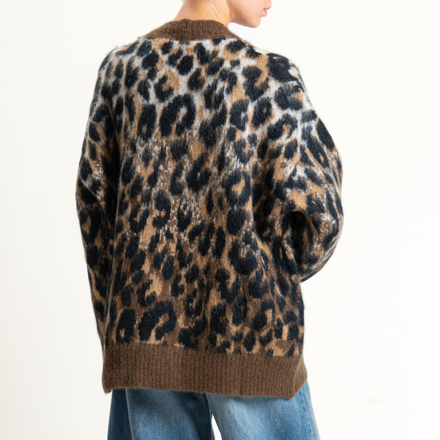 Tensione in-Cardigan mohair animalier - cioccolato/beige/nero