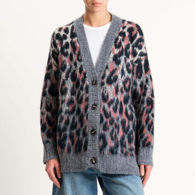 Tensione in-Cardigan mohair animalier - grigio/rosa/nero