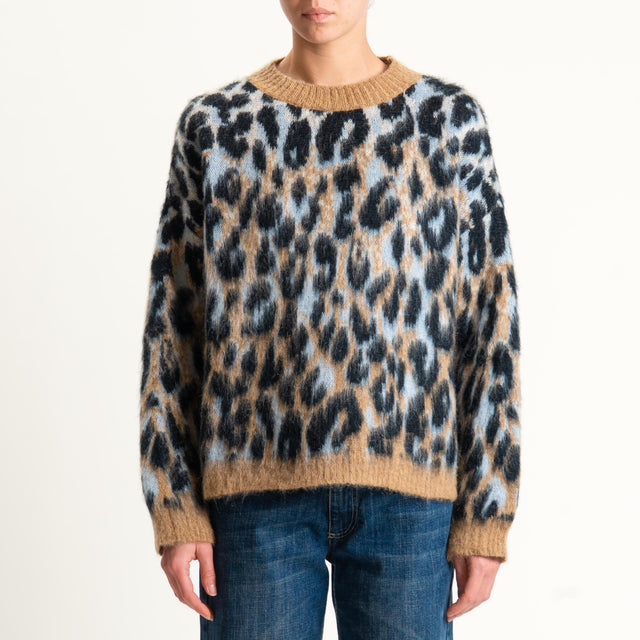 Tensione in-Maglia mohair animalier - camel/azzurro/nero