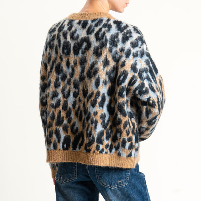 Tensione in-Maglia mohair animalier - camel/azzurro/nero