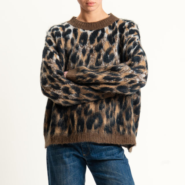 Tensione in-Maglia mohair animalier - cioccolato/beige/nero