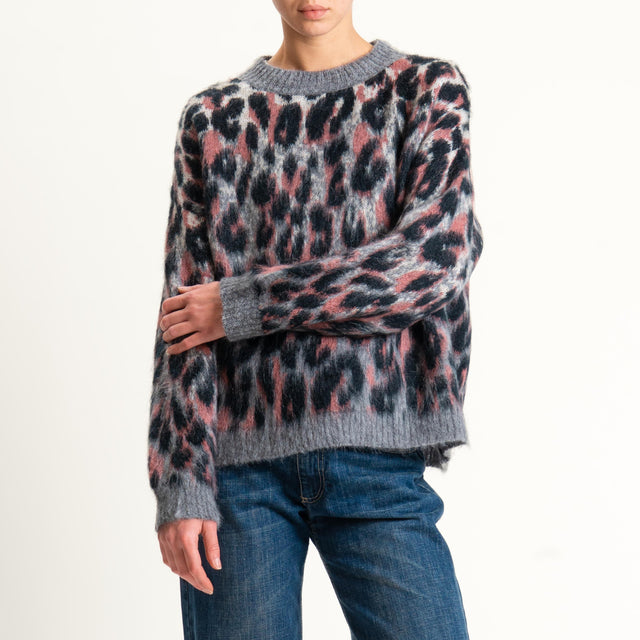 Tensione in-Maglia mohair animalier - grigio/rosa/nero