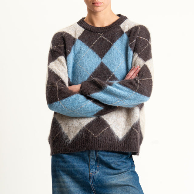 Tensione in-Maglia mohair rombi - cioccolato/azzurro/burro