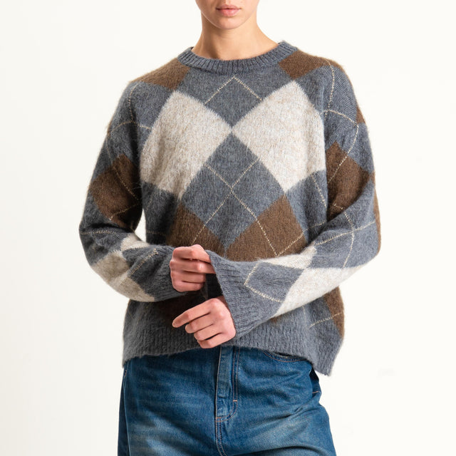 Tensione in-Maglia mohair rombi - grigio/marrone/burro