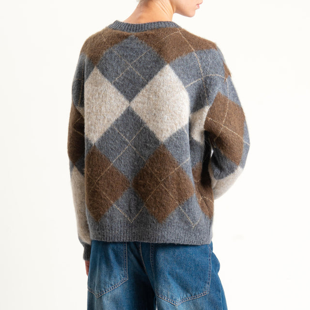 Tensione in-Maglia mohair rombi - grigio/marrone/burro