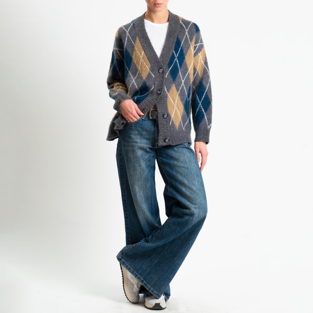 Tensione in-Cardigan rombi argyle misto alpaca - antracite/blu/camel