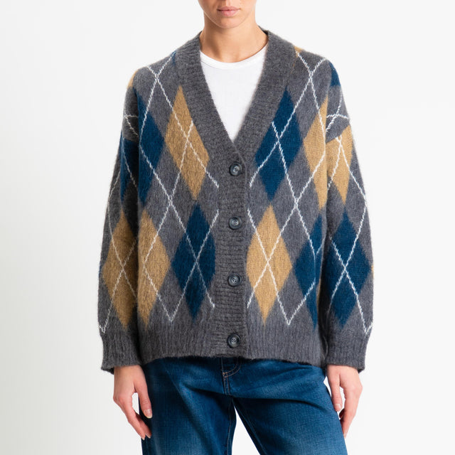 Tensione in-Cardigan rombi argyle misto alpaca - antracite/blu/camel