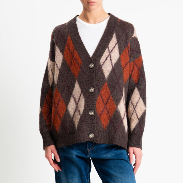 Tensione in-Cardigan rombi argyle misto alpaca - camel/moro/bruciato