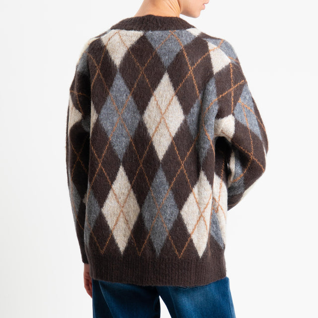 Tensione in-Cardigan rombi argyle misto alpaca - cioccolato/burro/grigio
