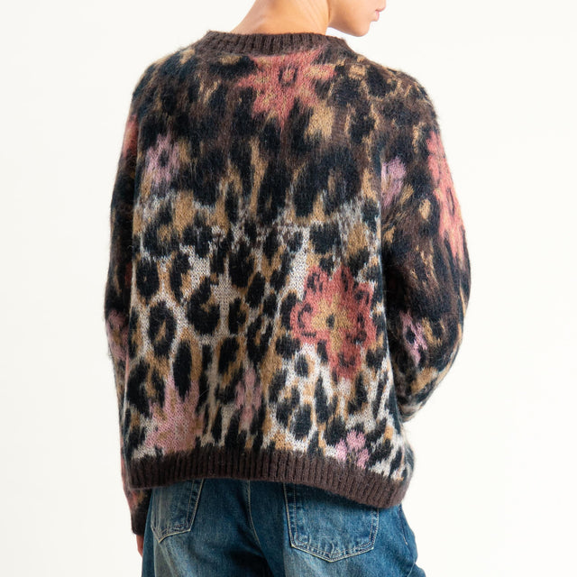Tensione in- maglia misto alpaca animalier - rosa/moro/nero