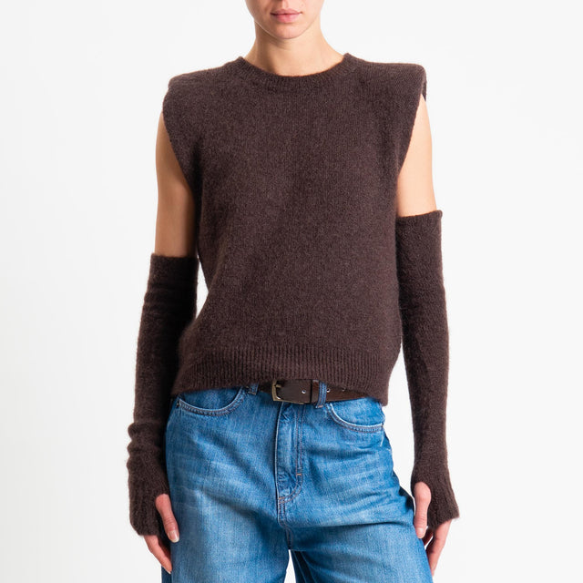 Tensione in-Maglia smanicata misto lana con spalline + manicotti - moro