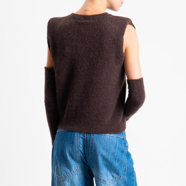 Tensione in-Maglia smanicata misto lana con spalline + manicotti - moro
