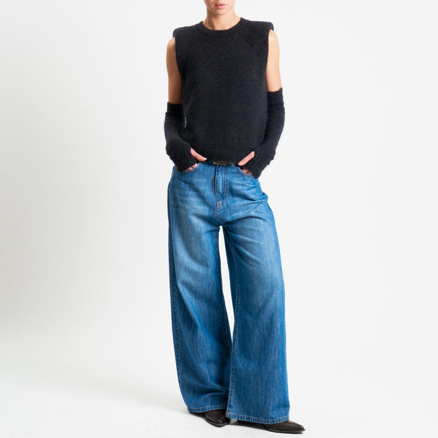 Tensione in-Maglia smanicata misto lana con spalline + manicotti - nero